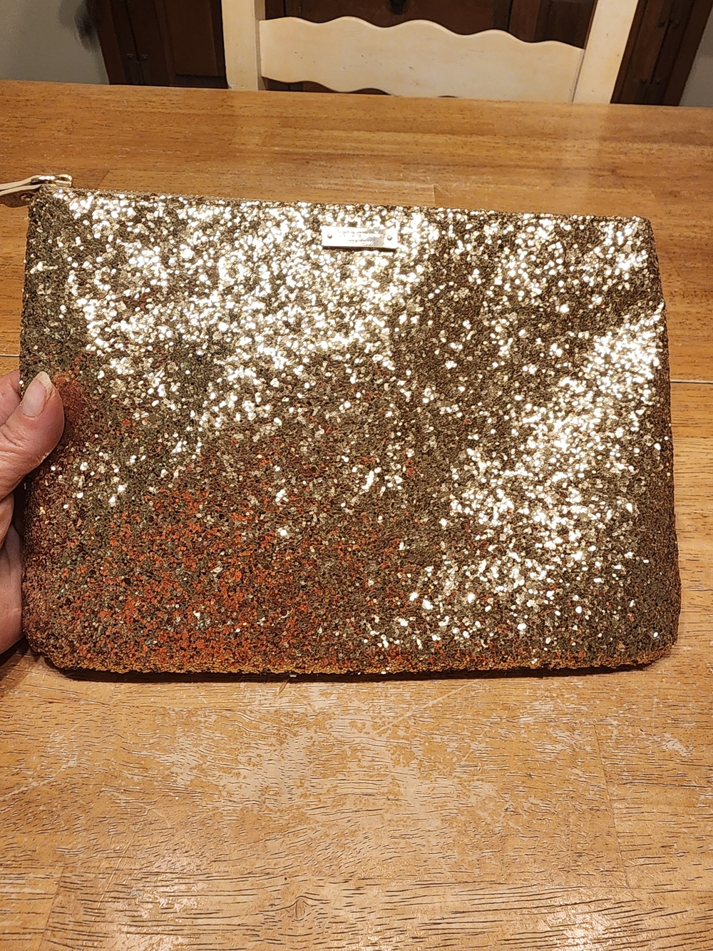 Kate Spade New York "Sparkler - Little Gia" Gold Glitter Pouch/Clutch